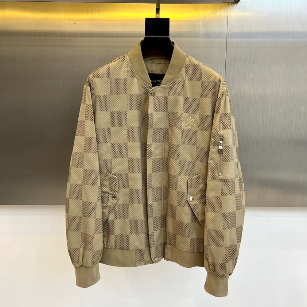 Louis Vuitton Beige Check Bomber Jacket with Subtle LV Monogram